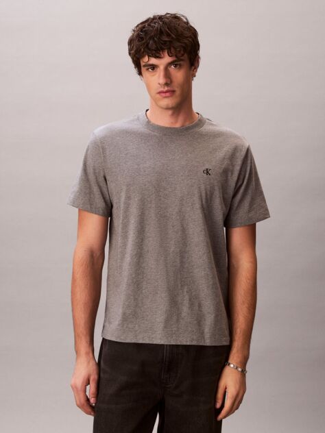Gri Tricou Relaxat Cu Monograma Brodata  Barbati