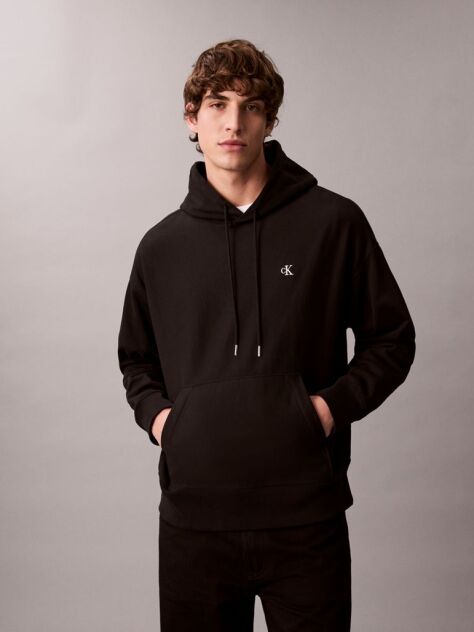 Negru Hanorac Relaxat Din Premium Fleece  Barbati