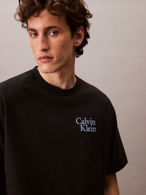 Negru Tricou Relaxat Cu Logo Script Grafic  Barbati