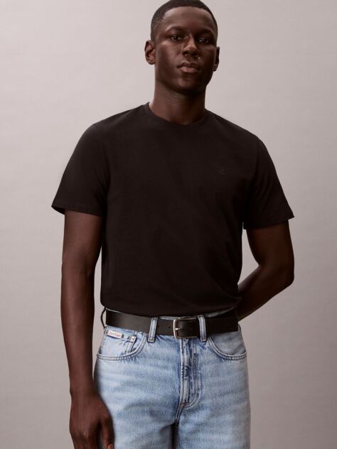 Negru Tricou Clasic Cu Maneci Scurta Si Monograma  Barbati