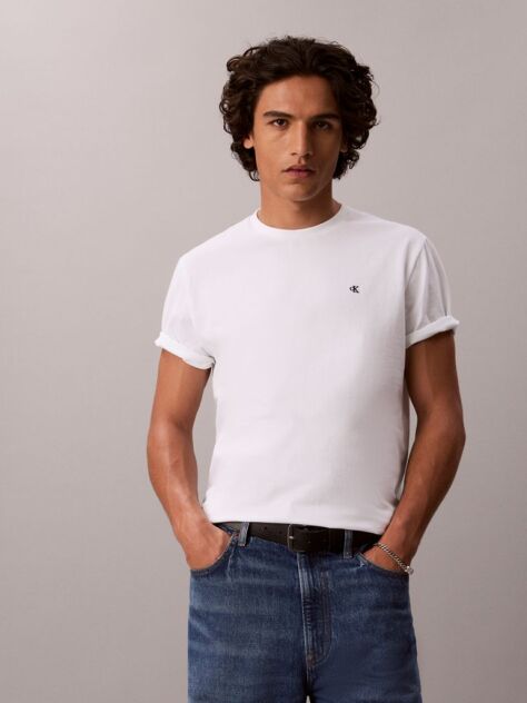Alb Tricou Clasic Cu Maneci Scurta Si Monograma  Barbati