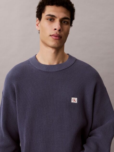 Blue Waffle Cotton Monogram Jumper  Men