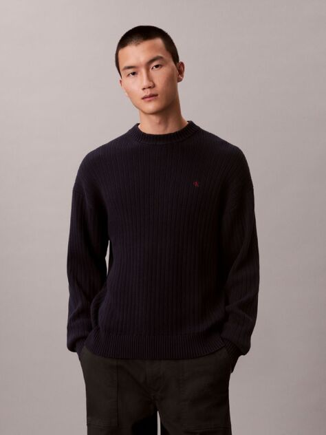 Black Ribbed Cotton Monogram Jumper  Men