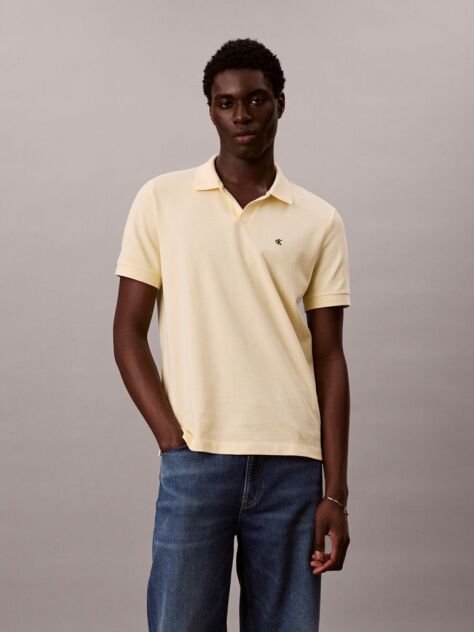 Galben Tricou Polo Din Bumbac Piqué Cu Guler Deschis  Barbati