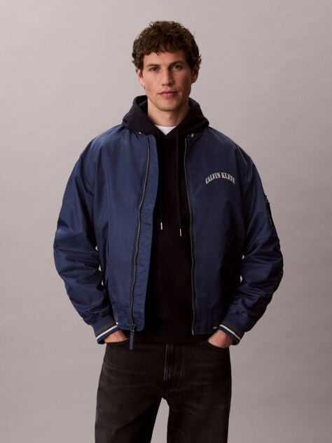 Albastru Jacheta Bomber Cu Logo Varsity  Barbati