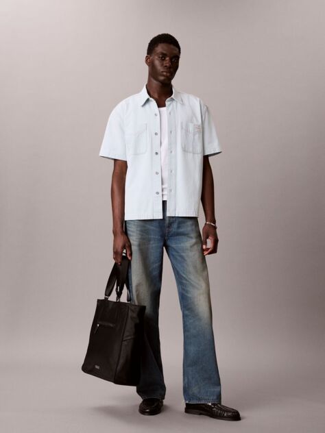 Denim Camasa Denim Cu Maneca Scurta, Croiala Boxy  Barbati