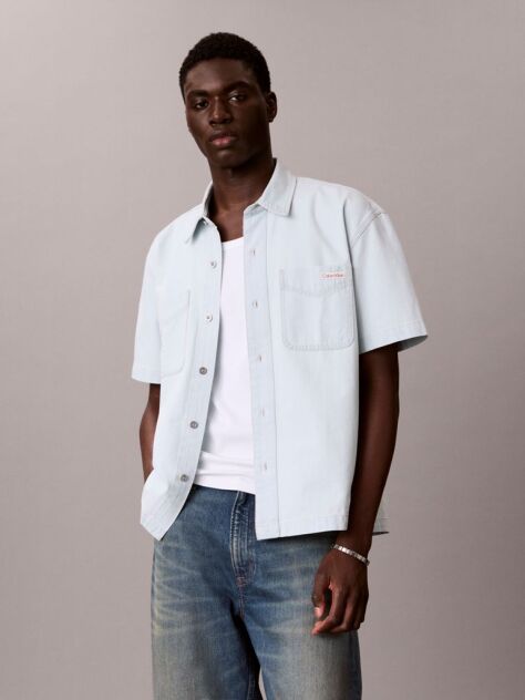 Denim Camasa Denim Cu Maneca Scurta, Croiala Boxy  Barbati