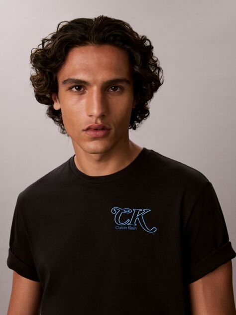 Negru Tricou Cu Logo Brodat In Stil Script  Barbati