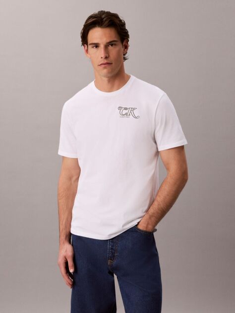 Alb Tricou Cu Logo Brodat In Stil Script  Barbati