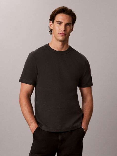 Negru Tricou Clasic Din Tricot Waffle Cu Eticheta Monologo  Barbati