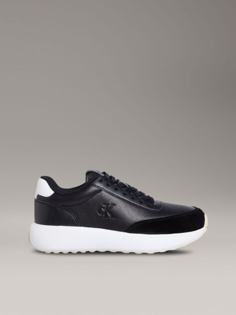 Black Leather Runner Trainers  Women