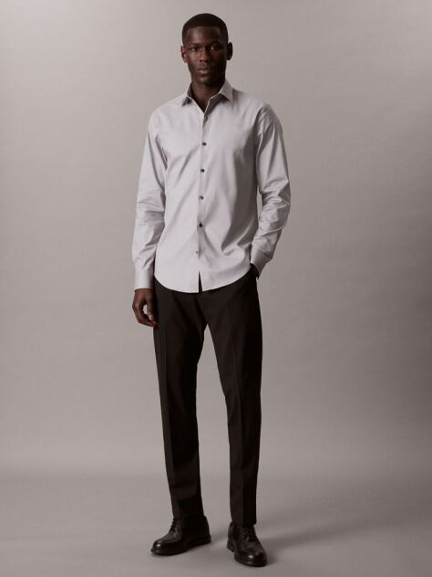 Gri Camasa Slim Din Twill Elastic  Barbati