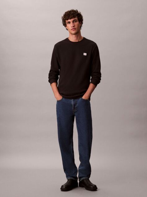 Black Long Sleeve Waffle T-shirt  Men