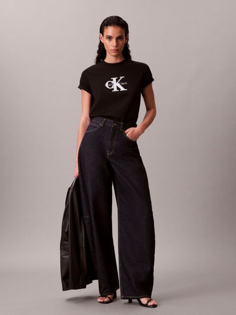 Negru Tricou Clasic Cu Logo Grafic Shine Monologo  Femei