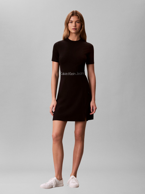 Negru Rochie Mini Cu Maneca Scurta Si Banda Logo In Talie  Femei