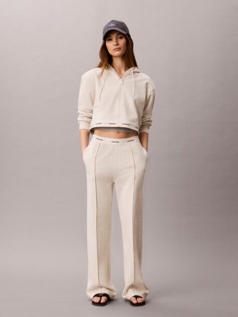 Bej Pantaloni Jogger Cu Croiala Wide Leg Si Talie Cu Banda Logo  Femei