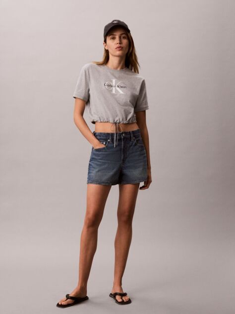 Gri Tricou Crop Cu Tiv Reglabil Cu Snur  Femei