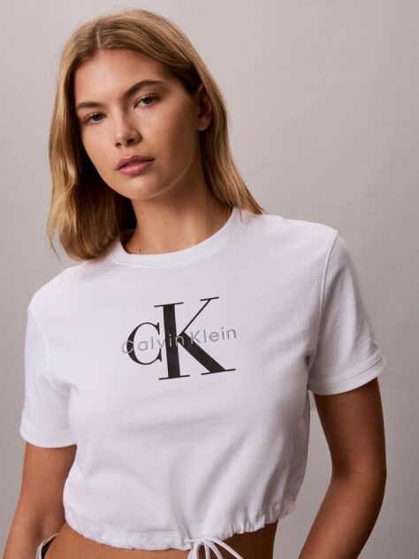 Alb Tricou Crop Cu Tiv Reglabil Cu Snur  Femei