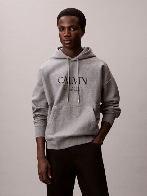 Gri Hanorac Grafic Calvin Din Premium Fleece  Barbati