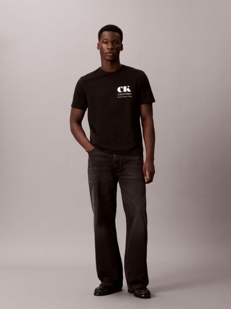 Negru Tricou Cu Guler Rotund Si Logo Grafic  Barbati
