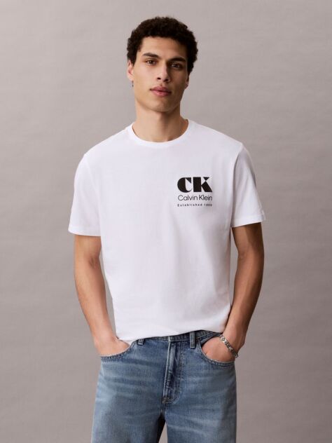 Alb Tricou Cu Guler Rotund Si Logo Grafic  Barbati