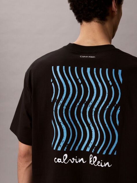 Negru Tricou Cu Guler Rotund Si Logo Grafic  Barbati