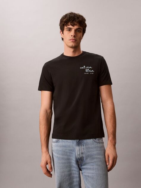 Negru Tricou Cu Guler Rotund Si Logo Grafic  Barbati