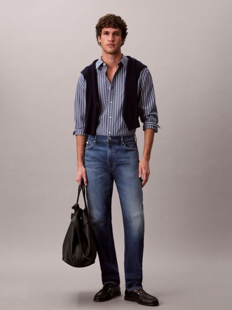 Denim Blugi Clasici Conici Cu Aspect Prespalat  Barbati