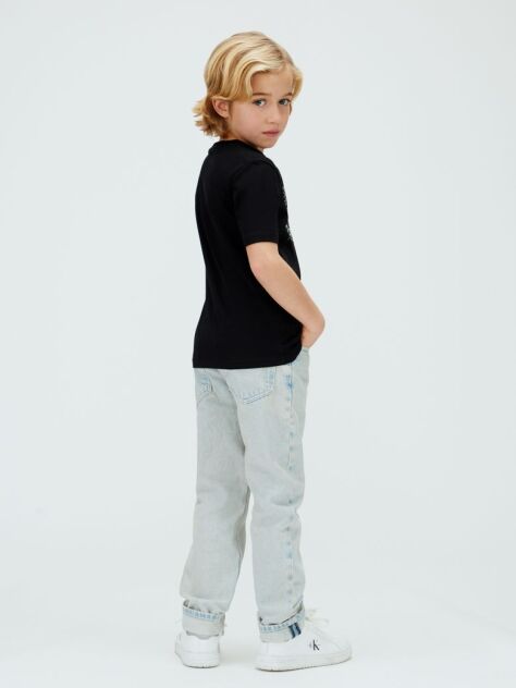 Negru Tricou Cu Logo Perforat  Baieti