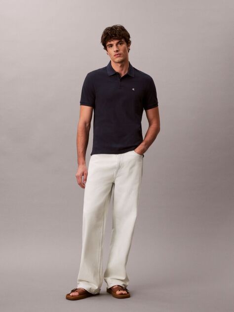 Albastru Tricou Polo Din Bumbac Piqué  Barbati