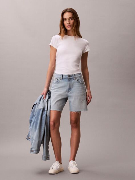 Denim Pantaloni Scurti Din Denim Cu Aspect Spalat  Femei