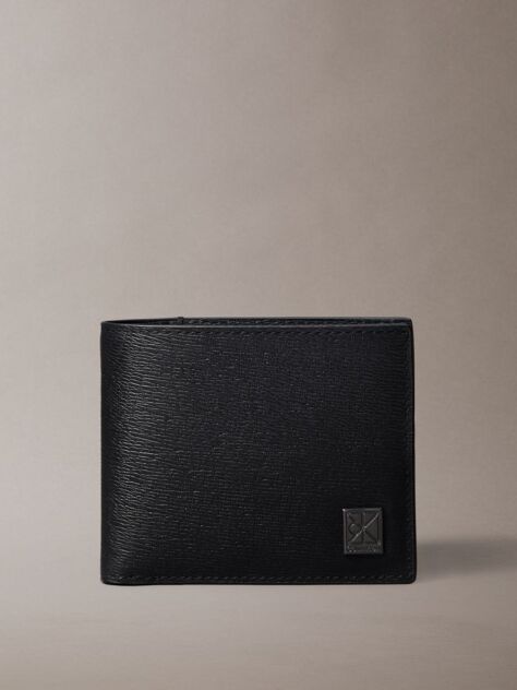 Black Textured Emblem Plaque Billfold Wallet  Men