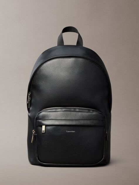 Negru Rucsac Rotund Din Piele Granulata Cu Micro Textura  Barbati