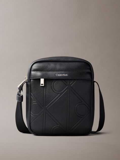 Black Emblem Embossed Reporter Bag  Men