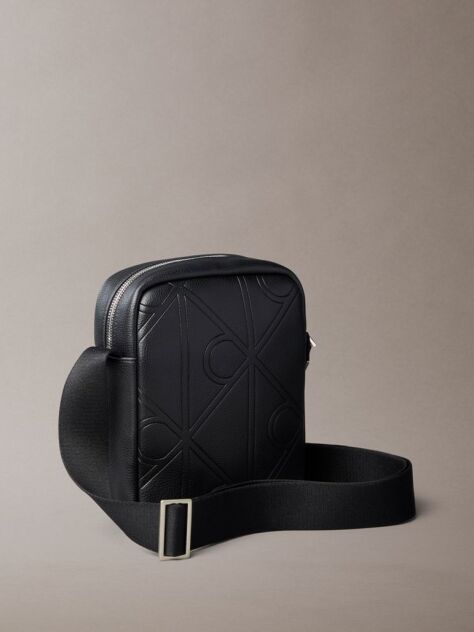 Black Emblem Embossed Reporter Bag  Men