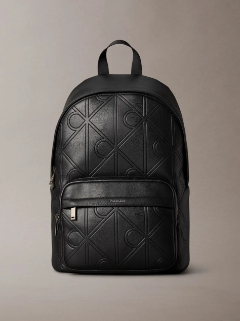 Black Embossed Logo Dome Backpack  Men