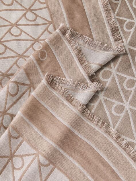 Bej Esarfa Patrata Din Modal Jacquard Cu Emblema  Femei