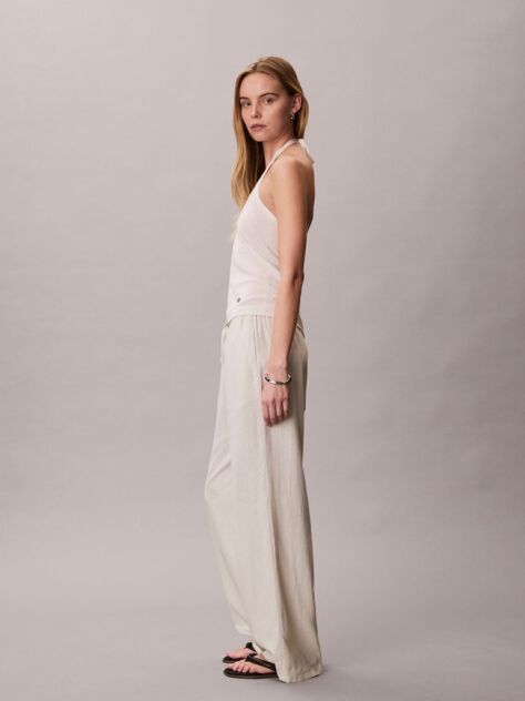 Alb Top Halter-Neck Din Amestec De In  Femei