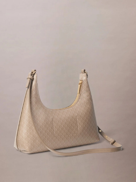Beige Allover Monogram Logo Shoulder Bag  Women