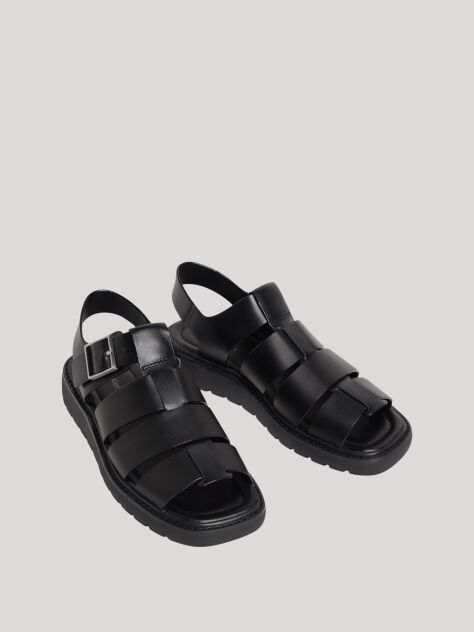Negru Sandale Fisherman Din Piele Cu Varf Patrat  Femei