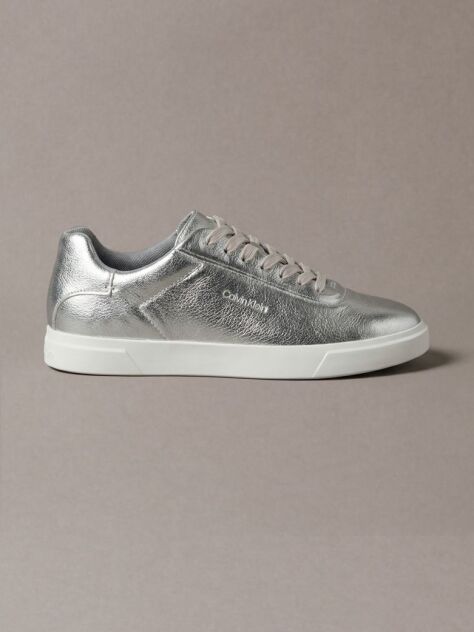 Silver Low-Profile Metallic Leather Cupsole Sneakers  Women
