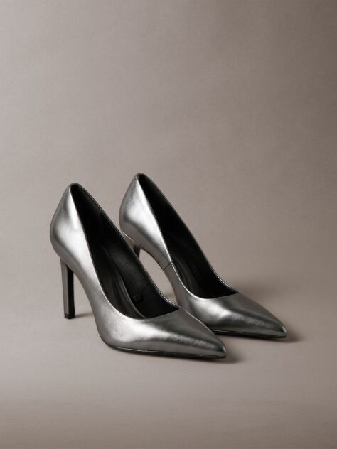 Gri Pantofi Stiletto Din Piele Cu Toc Gri Metalizat  Femei