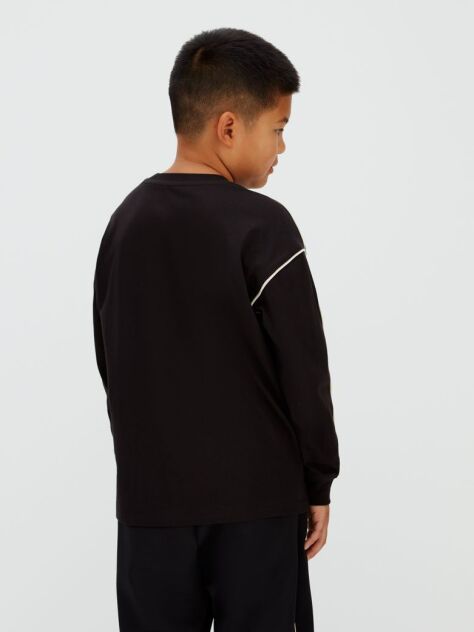Negru Tricou Relaxat Cu Detaliu Contrastant  Baieti