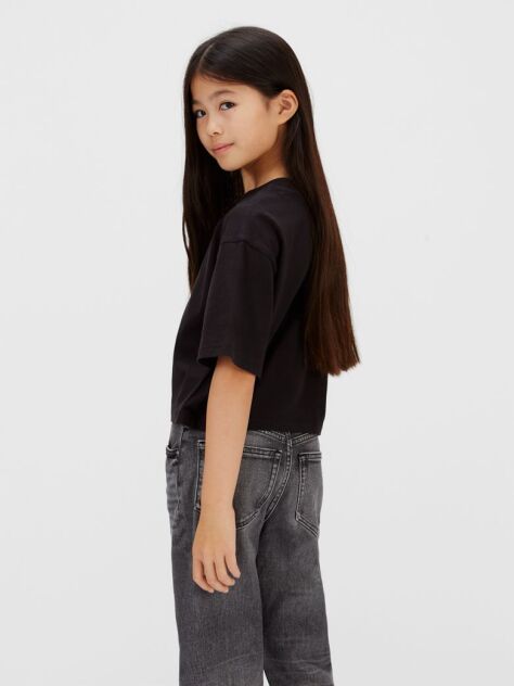 Negru Tricou Boxy Cu Logo  Fete