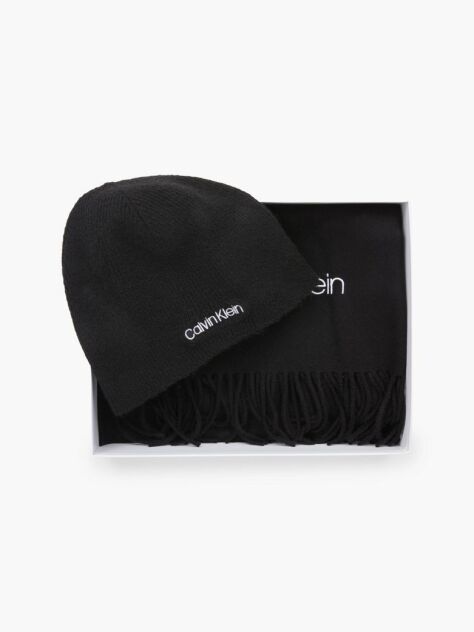 Black Wool Scarf and Beanie Gift Set  Men