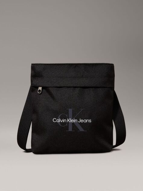 Black Logo Flat Crossbody Bag  Men
