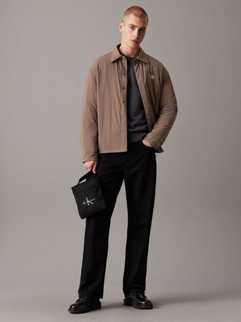Black Logo Flat Crossbody Bag  Men
