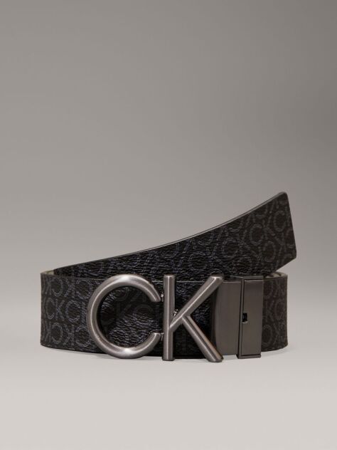 Black Leather Reversible Logo Belt  Men