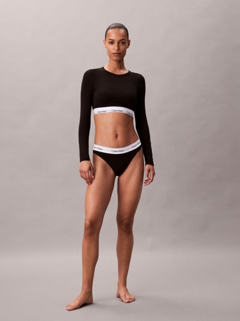 Negru Bralette Tip Tricou Cu Maneci Lungi  - Icon Cotton Modal  Femei