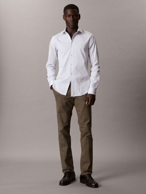 Albastru Camasa Slim Fit Din Bumbac Elastic Cu Dungi  Barbati